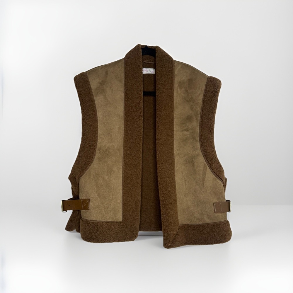 FREE PEOPLE Marianna‎ Vegan SUEDE LEATHER FAUX FUR VEST JACKET O/S